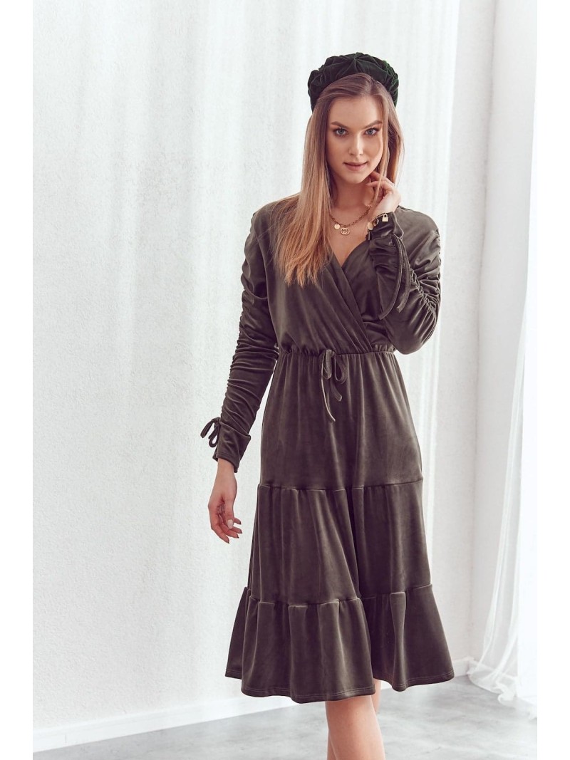 Rochie din velur cu decolteu plic, verde inchis 0548 - Magazin online - Boutique